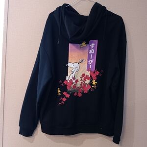 Peanuts Black Sweater Hoodie with Graphic Design Sz L NEW WITH NO TAG
